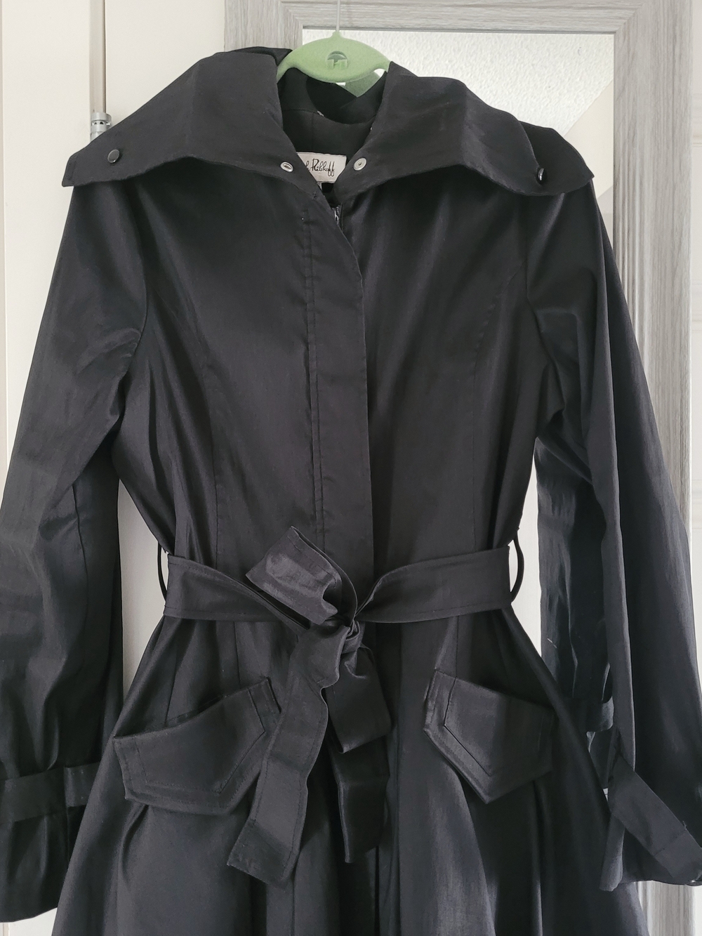 Joseph Ribkoff Black Trench Coat with Self-Tie Belt - Picture 9 of 16